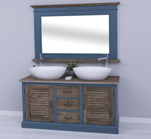 Meuble de salle de bain avec double vasques ROMANE en pin massif - 150x51x75
