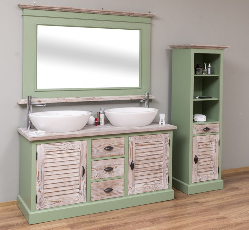 Meuble de salle de bain avec double vasques ROMANE en pin massif - 150x51x75