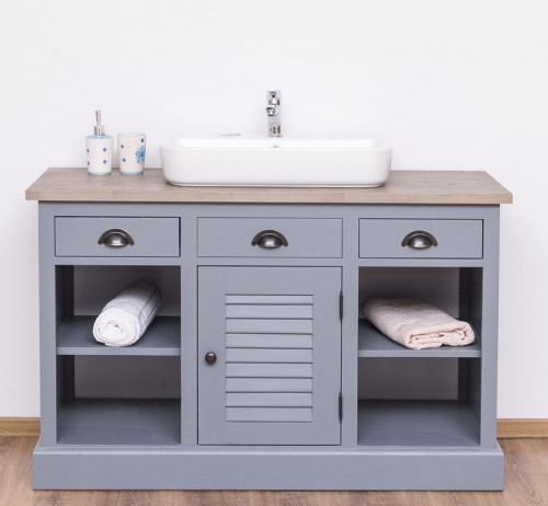 Meuble de salle de bain avec 1 vasque rectangulaire ROMANE en pin massif - 120x51x75