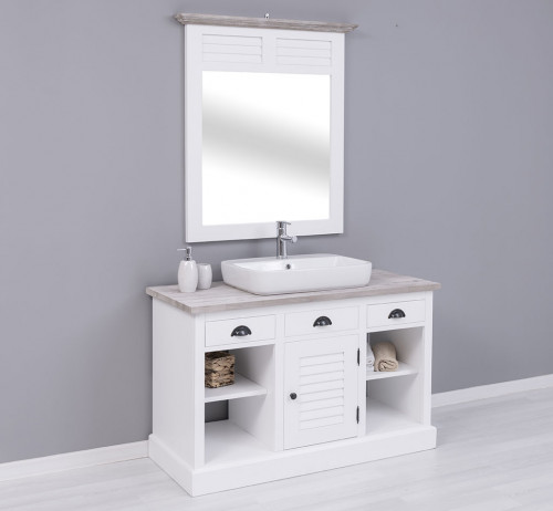Meuble de salle de bain avec 1 vasque rectangulaire ROMANE en pin massif - 120x51x75