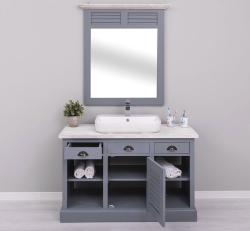 Meuble de salle de bain avec 1 vasque rectangulaire ROMANE en pin massif - 120x51x75