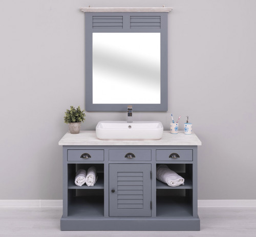 Meuble de salle de bain avec 1 vasque rectangulaire ROMANE en pin massif - 120x51x75