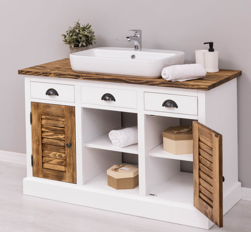 Meuble de salle de bain avec vasque rectangulaire ROMANE en bois massif - 120x51x75