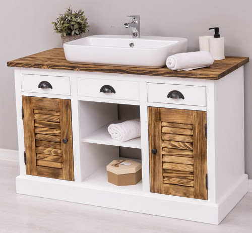 Meuble de salle de bain avec vasque rectangulaire ROMANE en bois massif - 120x51x75