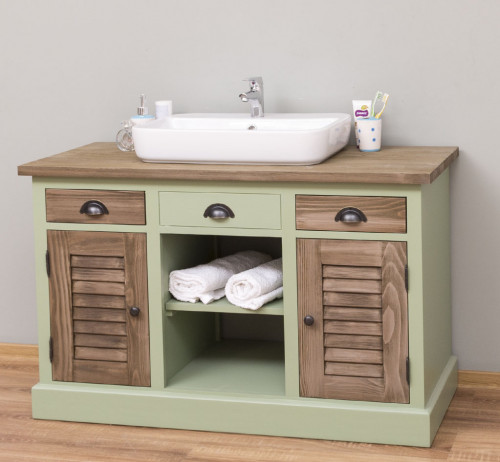 Meuble de salle de bain avec vasque rectangulaire ROMANE en bois massif - 120x51x75