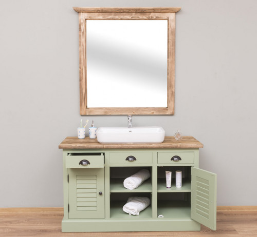 Meuble de salle de bain avec vasque rectangulaire ROMANE en bois massif - 120x51x75