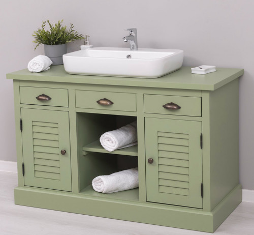 Meuble de salle de bain avec vasque rectangulaire ROMANE en bois massif - 120x51x75