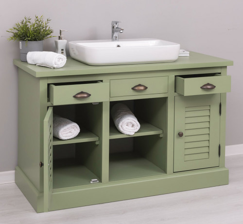 Meuble de salle de bain avec vasque rectangulaire ROMANE en bois massif - 120x51x75