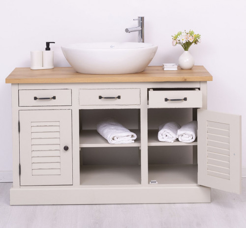 Meuble de salle de bain avec vasque rectangulaire ROMANE en bois massif - 120x51x75