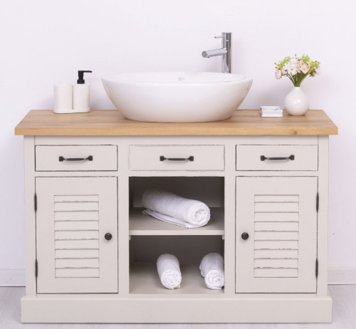 Meuble de salle de bain avec vasque rectangulaire ROMANE en bois massif - 120x51x75