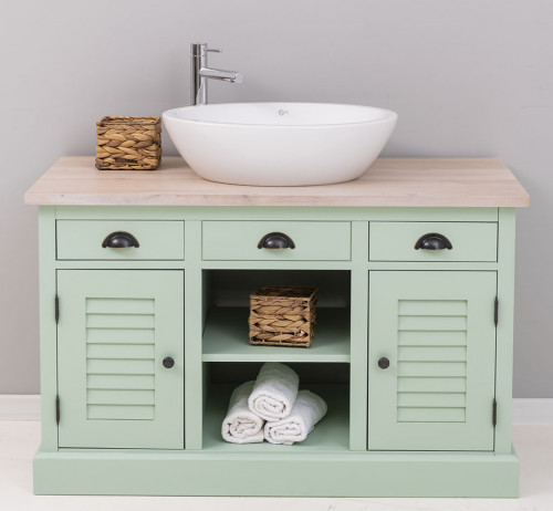 Meuble de salle de bain avec vasque rectangulaire ROMANE en bois massif - 120x51x75