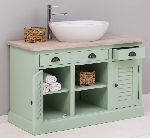 Meuble de salle de bain avec vasque rectangulaire ROMANE en bois massif - 120x51x75