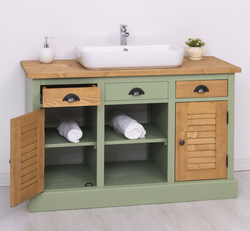 Meuble de salle de bain avec vasque rectangulaire ROMANE en bois massif - 120x51x75