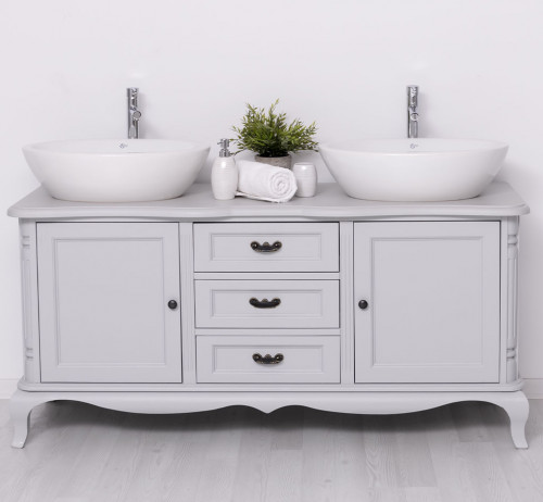 Meuble double Vasques en bois Massif ROMANE - 158x54x75cm