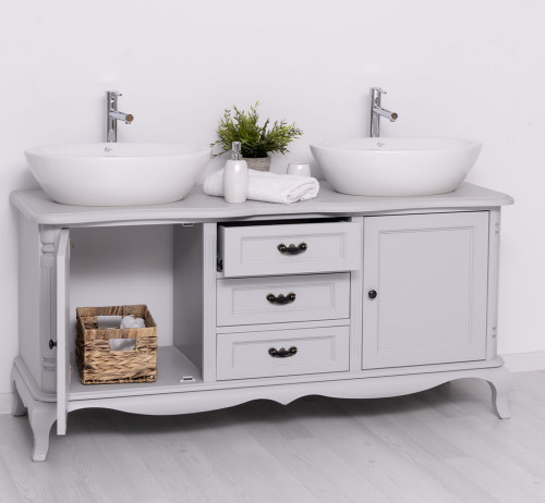 Meuble double Vasques en bois Massif ROMANE - 158x54x75cm