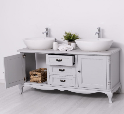 Meuble double Vasques en bois Massif ROMANE - 158x54x75cm