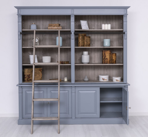 Grande Bibliothèque avec échelle ROMANE en bois massif - 223x51x228 cm