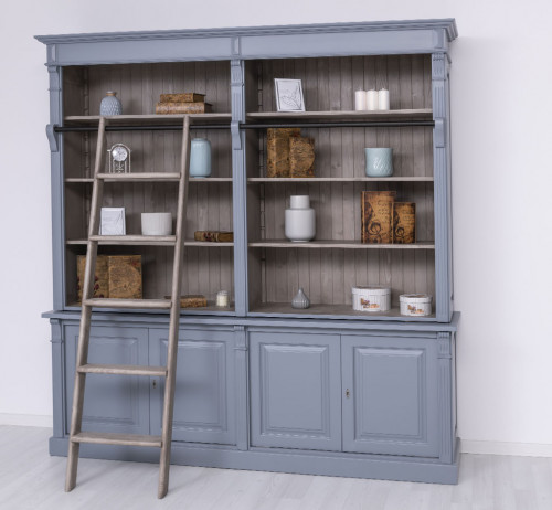 Grande Bibliothèque avec échelle ROMANE en bois massif - 223x51x228 cm