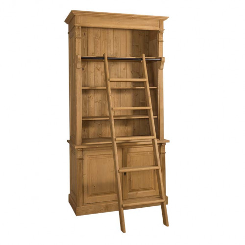 Bibliothèque avec échelle en bois massif | 120x51x228cm