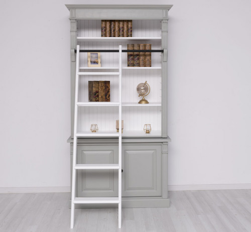Bibliothèque avec échelle en bois massif | 120x51x228cm