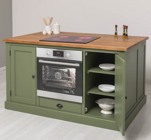 Ilot central de cuisine pour four et plaque de cuisson en pin massif - 160x90x110 cm