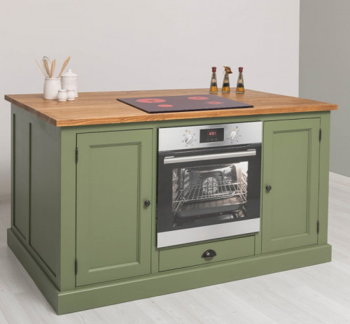 Ilot central de cuisine pour four et plaque de cuisson en pin massif - 160x90x110 cm