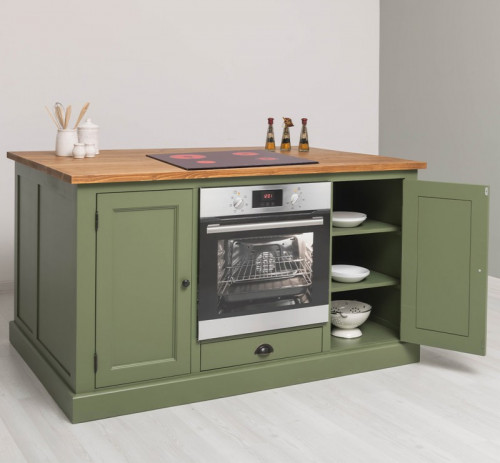 Ilot central de cuisine pour four et plaque de cuisson en pin massif - 160x90x110 cm