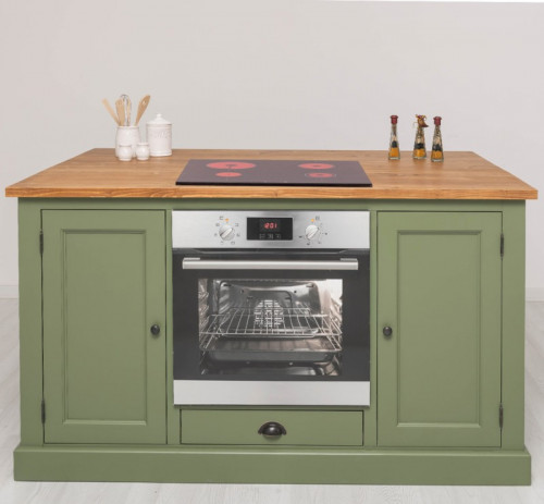 Ilot central de cuisine pour four et plaque de cuisson en pin massif - 160x90x110 cm