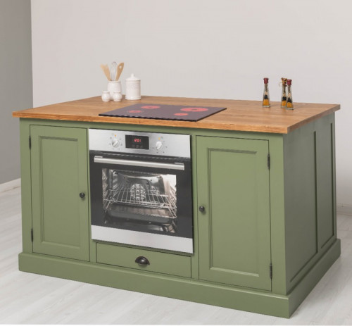 Ilot central de cuisine pour four et plaque de cuisson en pin massif - 160x90x110 cm