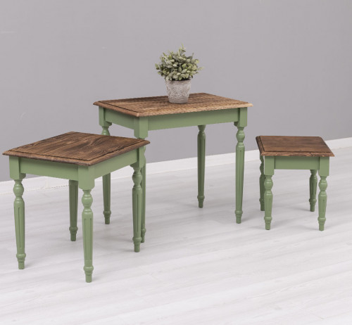 3 Tables Gigogne en Bois Massif ROMANE | 64x40x60cm