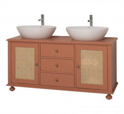 Meuble double vasque canné en pin massif et rotin - 150x75x51 cm