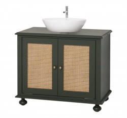 Meuble vasque canné en pin massif et rotin - 90x75x51 cm