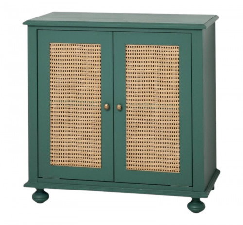 Buffet 2 portes canné en pin massif et rotin - 90x90x47 cm
