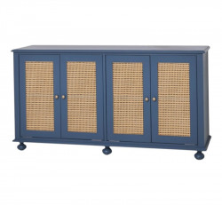Buffet 4 portes canné en pin massif et rotin - 168x90x47 cm