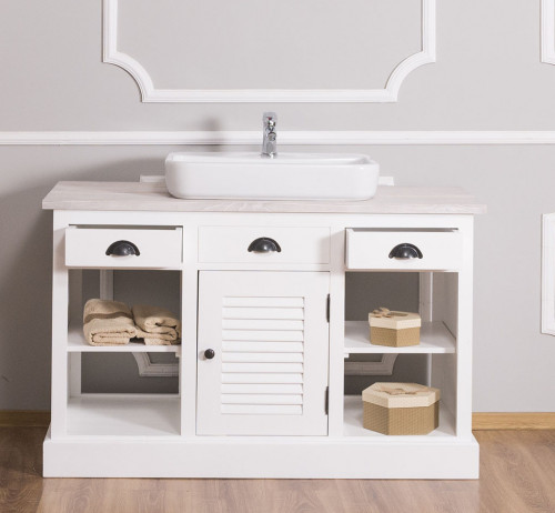 Meuble de salle de bain avec 1 vasque rectangulaire ROMANE en pin massif - 120x51x75