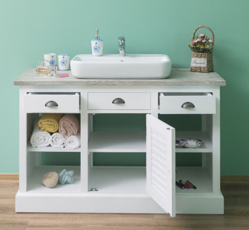 Meuble de salle de bain avec 1 vasque rectangulaire ROMANE en pin massif - 120x51x75