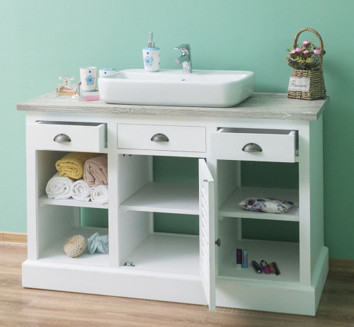 Meuble de salle de bain avec 1 vasque rectangulaire ROMANE en pin massif - 120x51x75