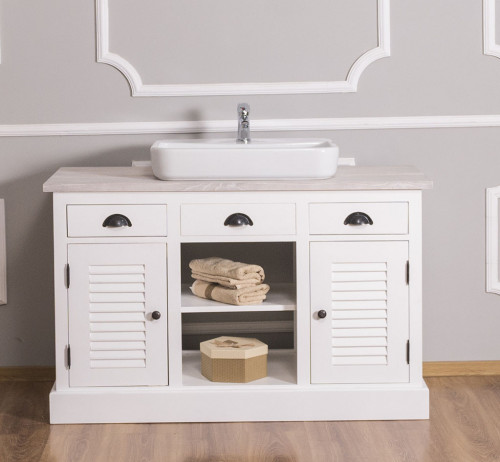 Meuble de salle de bain avec vasque rectangulaire ROMANE en bois massif - 120x51x75