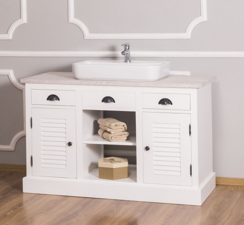 Meuble de salle de bain avec vasque rectangulaire ROMANE en bois massif - 120x51x75