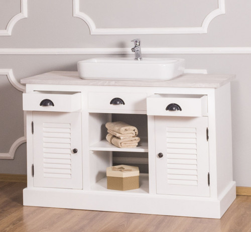 Meuble de salle de bain avec vasque rectangulaire ROMANE en bois massif - 120x51x75