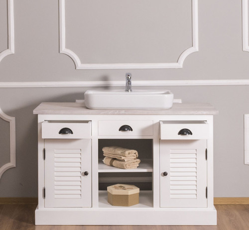 Meuble de salle de bain avec vasque rectangulaire ROMANE en bois massif - 120x51x75
