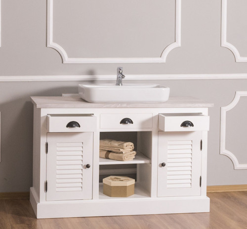 Meuble de salle de bain avec vasque rectangulaire ROMANE en bois massif - 120x51x75