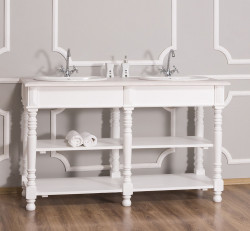 Meuble de salle de bain avec double vasques ROMANE en pin massif - 150x54x90