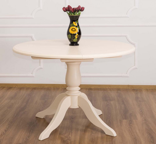 Table Ronde ROMANE en bois massif 120cm avec 1 allonge de 30cm