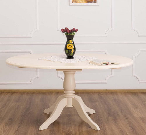 Table Ronde ROMANE en bois massif 120cm avec 1 allonge de 30cm