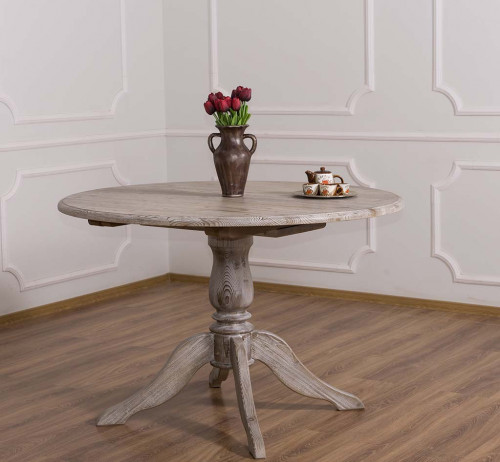 Table Ronde ROMANE en bois massif 120cm avec 1 allonge de 30cm