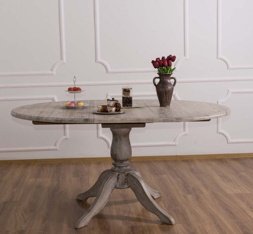 Table Ronde ROMANE en bois massif 120cm avec 1 allonge de 30cm