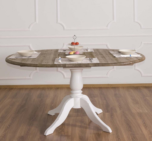 Table Ronde ROMANE en bois massif 120cm avec 1 allonge de 30cm