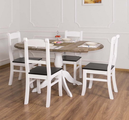Table Ronde ROMANE en bois massif 120cm avec 1 allonge de 30cm