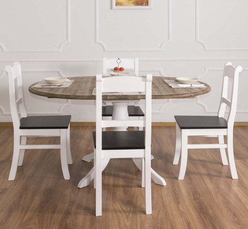 Table Ronde ROMANE en bois massif 120cm avec 1 allonge de 30cm